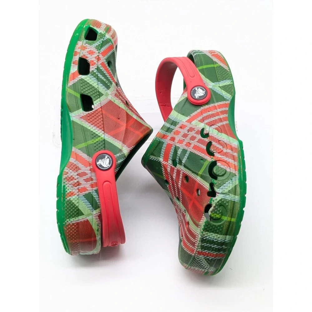 Crocs Classic Clogs Juniors J3 Red Green Plaid Christmas Holiday Shoes